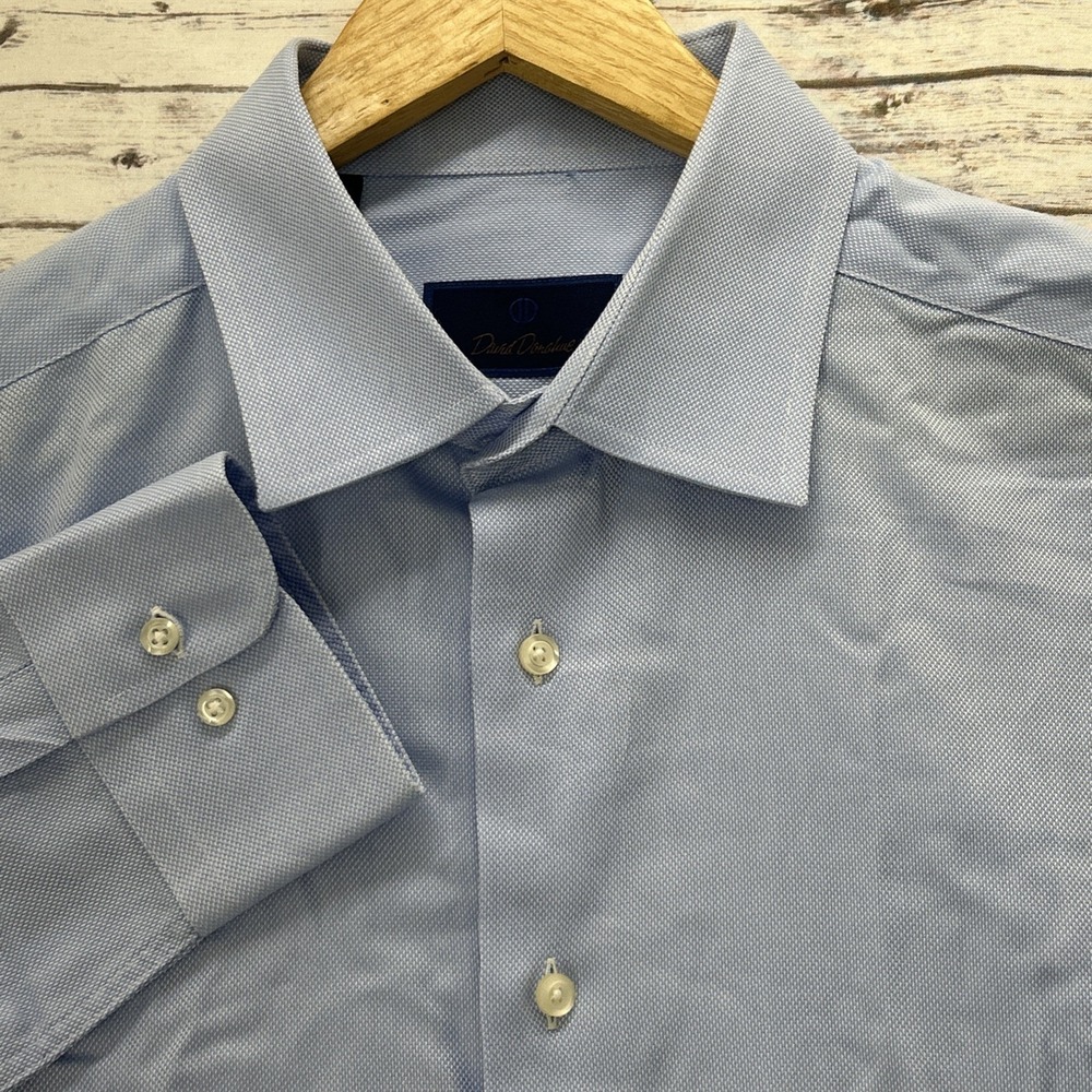 David Donahue 17.5 34/35 Trim Fit Dress Shirt Blue Cotton Formal
